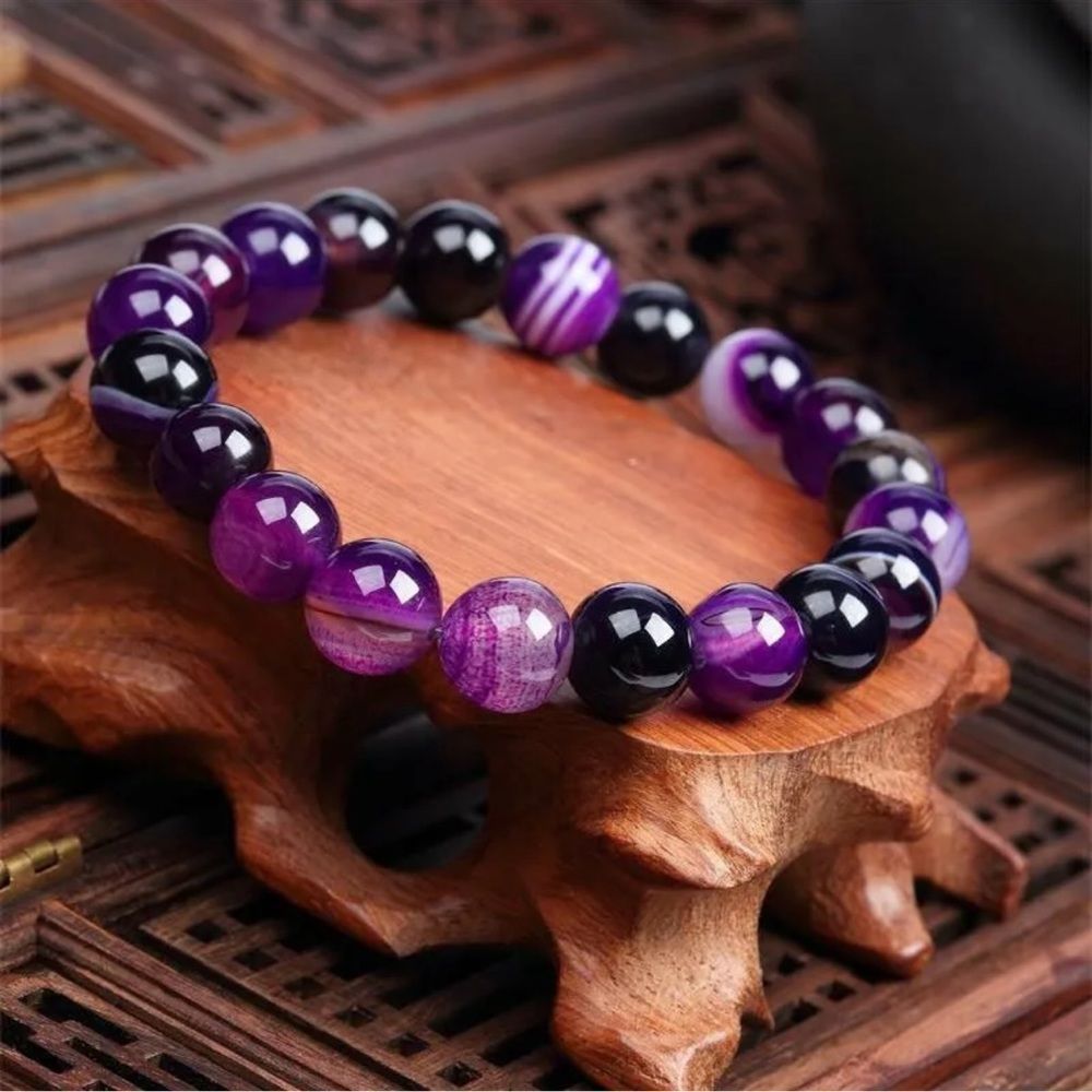 Natural Stone  Purple Amethyst Agate Beads bracelet - Picture 4 of 6